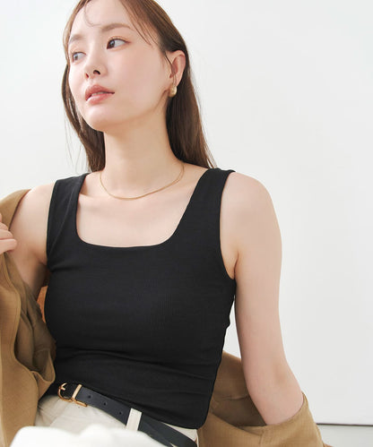 【予約特典55％OFF】オールインワンブラトップ リブスクエアネック