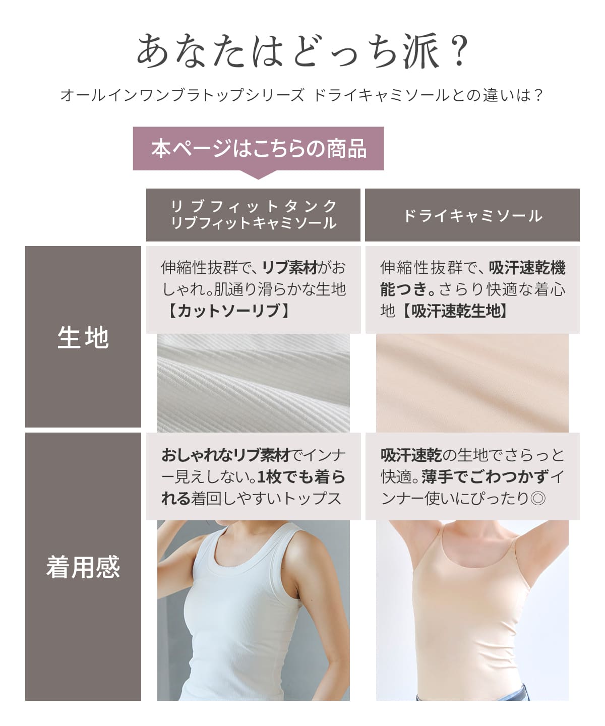 オールインワンブラトップ リブフィットタンク リブフィット